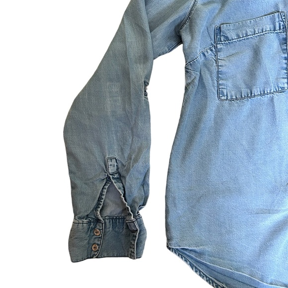 Dynamite Small Denim Button Up Shirt with Covered Buttons and Rolled Sleeves - Picture 3 of 6